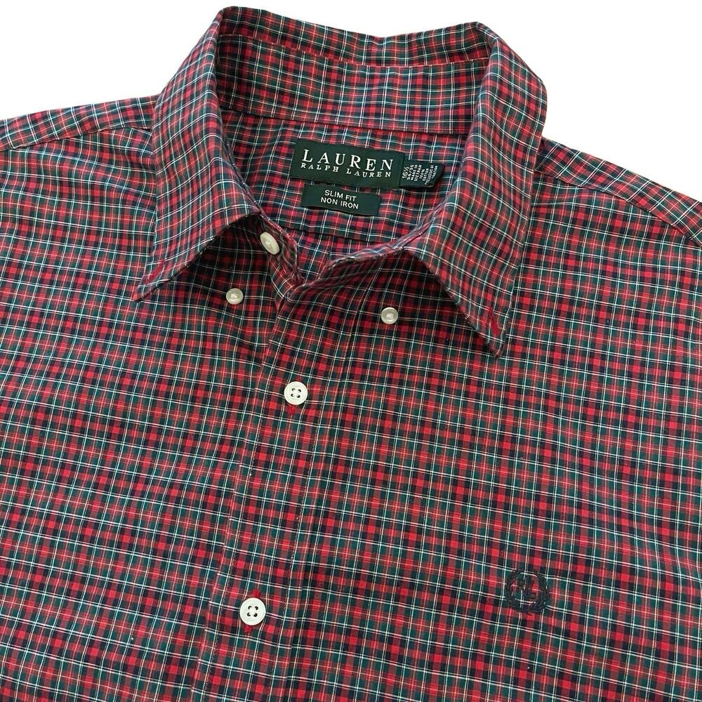 Ralph Lauren Men Plaid Tartan Dress Shirt 16.5 34/35 Christmas Crest Slim Fit